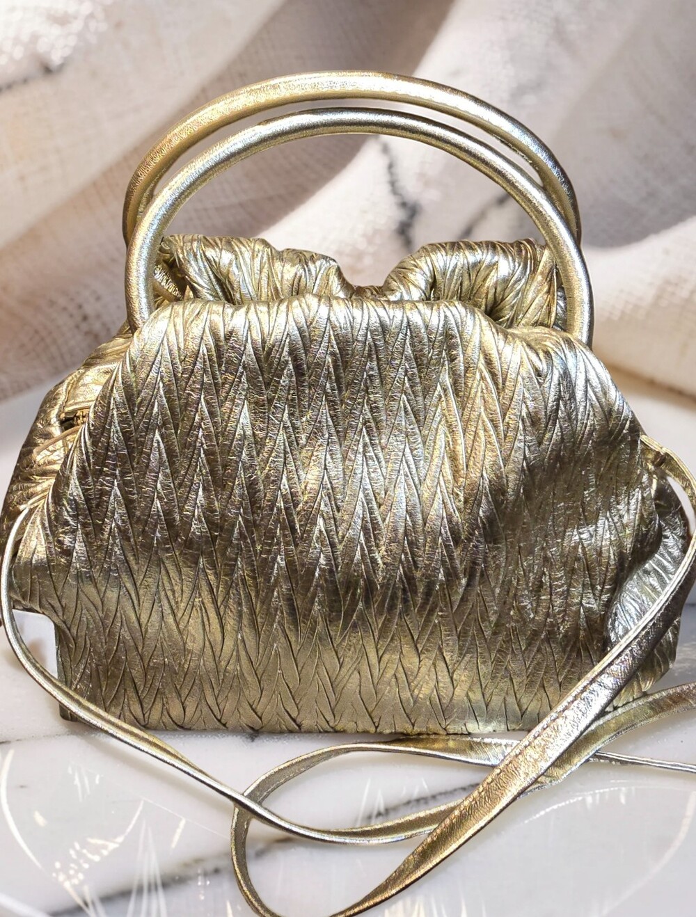 NWT HOBO Darling Metallic Leather Satchel Clutch Bag
